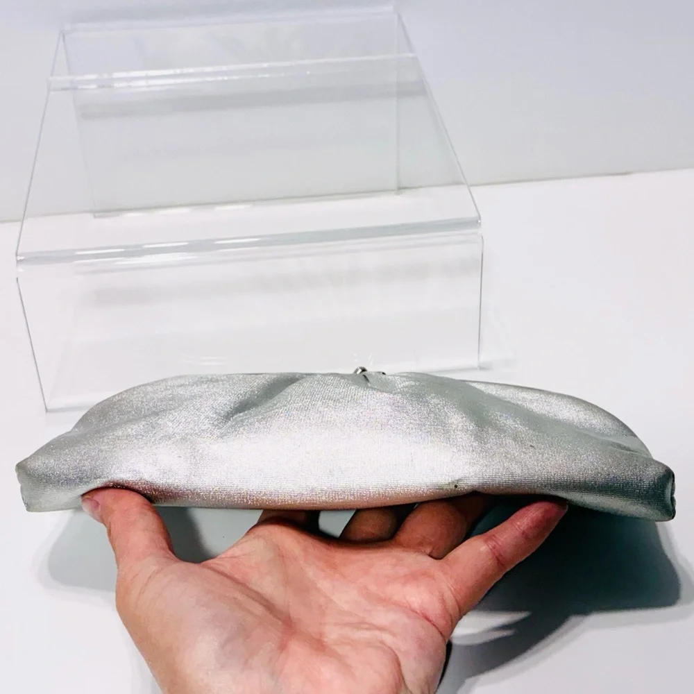 Vintage Made In Hong Kong Handmade Silver Fabric Clutch 9”W x 5.5”H